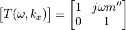 \begin{bmatrix}
T(\omega,k_x)
    \end{bmatrix} =
    \begin{bmatrix}
    1 & j\omega m'' \\
0 & 1
\end{bmatrix}